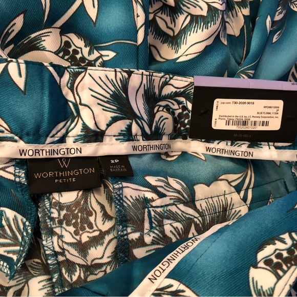 Womens Worthington Petite Blue Floral Wide Leg Pants - Picture 12 of 16